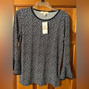NWT  MICHAEL Michael Kors Navy and White Long Sleeve Top